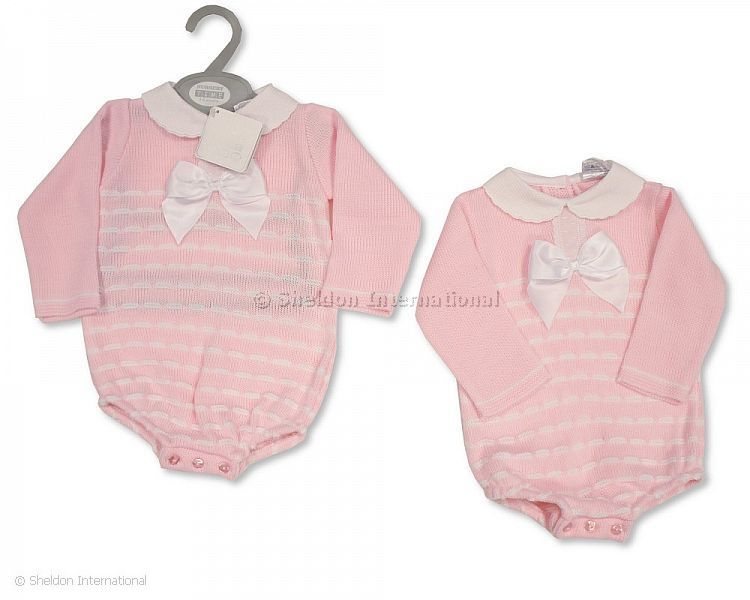 Knitted Baby Girls Short Romper with Bow
