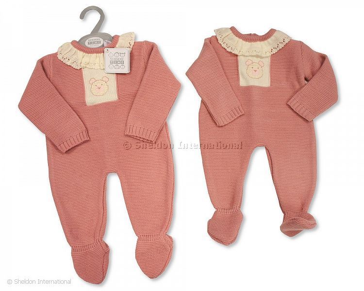 Knitted Baby Girls Long Romper with Lace