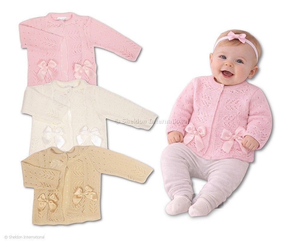 Knitted Baby Girls Cardigan with Bows - 1009 - 0-9 Months