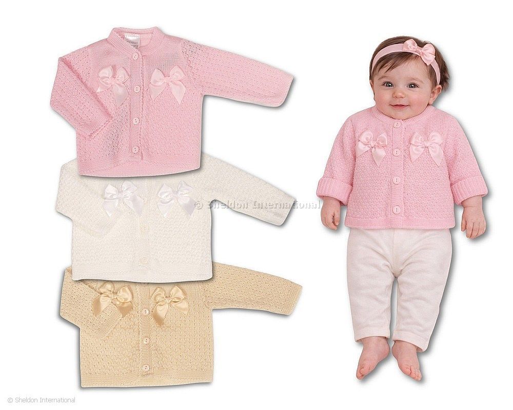 Knitted Baby Girls Cardigan with Bows - 1010 - 0-9 Months