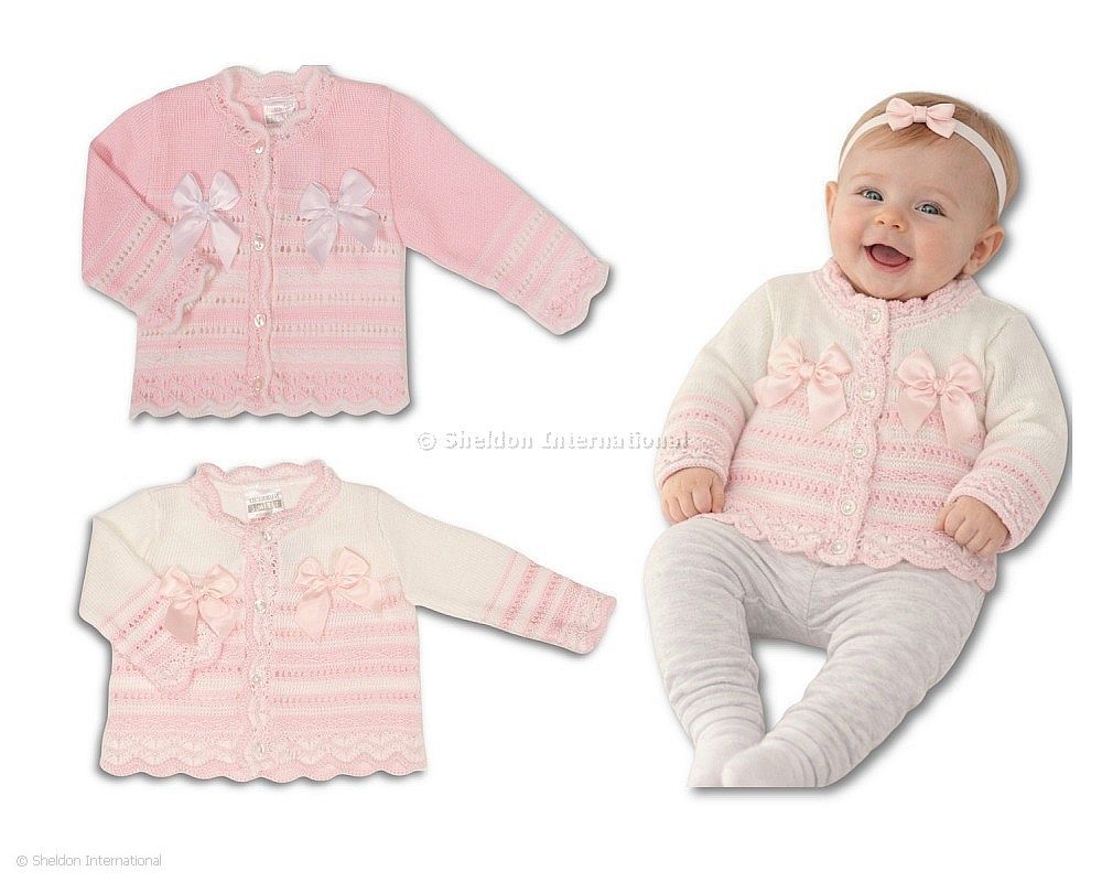 Knitted Baby Girls Cardigan with Bows - 1011 - 9-24 Months
