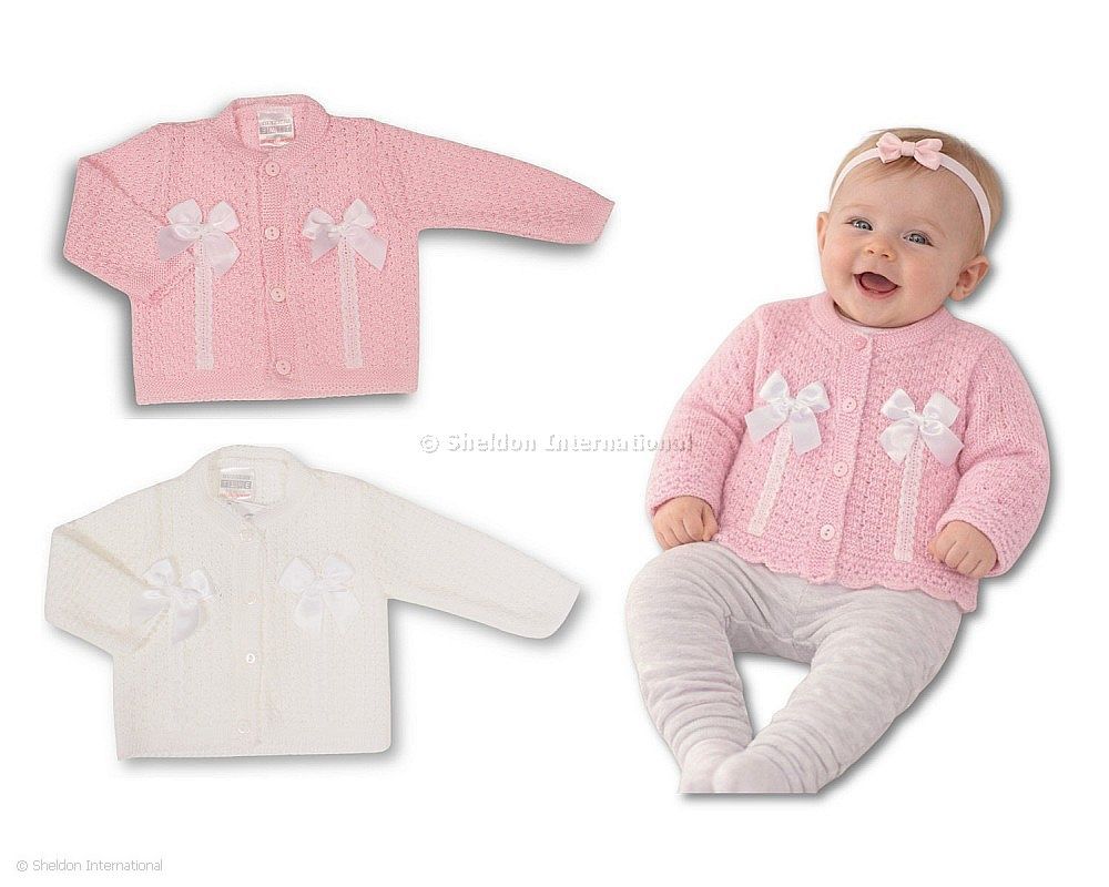 Knitted Baby Girls Cardigan with Bows - 1012 - 9-24 Months