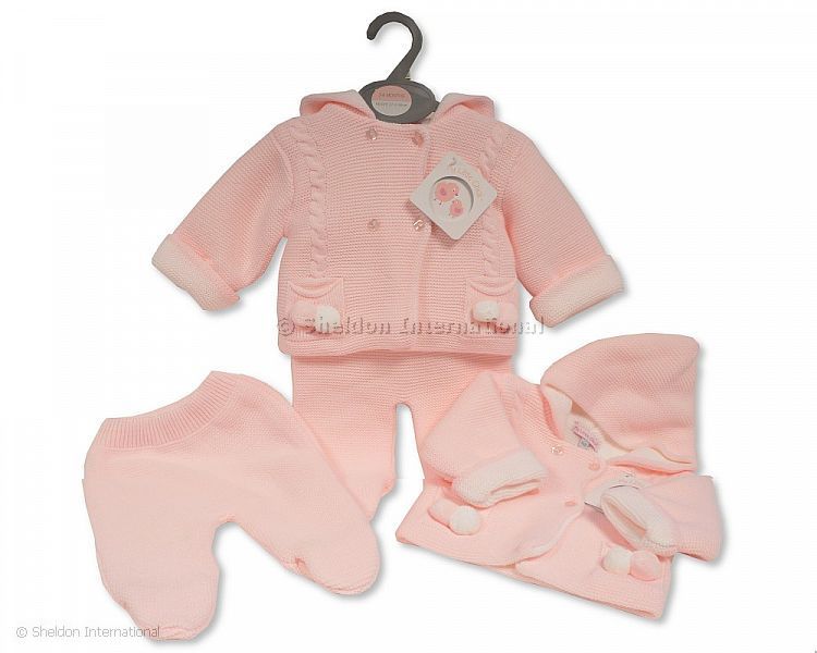 Baby Girls Knitted 2 Pcs Pram Set With Hood