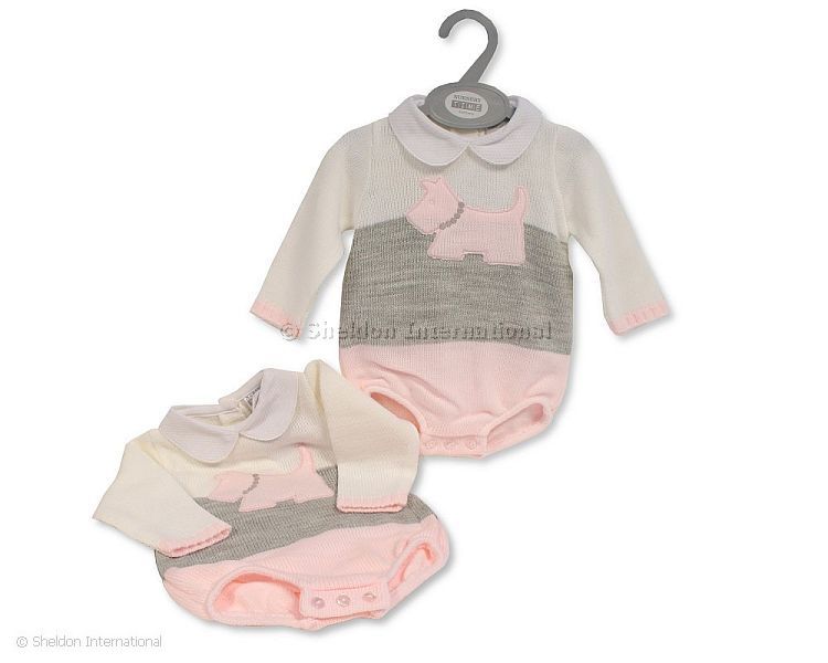 Knitted Baby Girls Romper - Dog