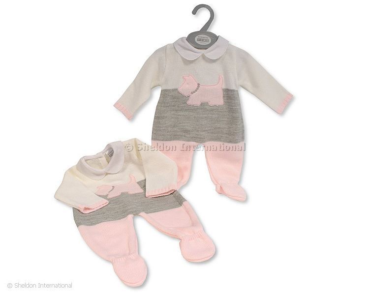 Knitted Baby Girls Long Romper - Dog