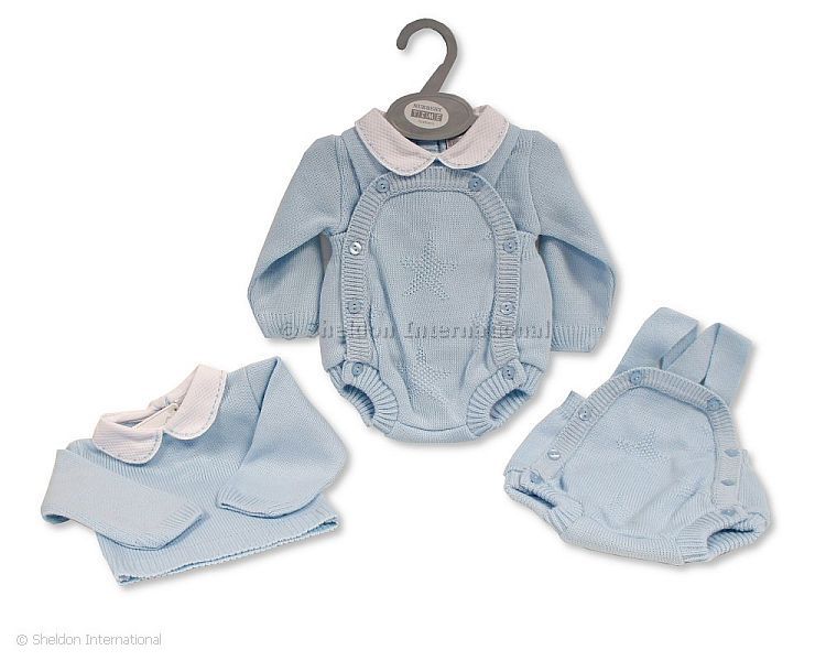 Knitted Baby Boys Short 2 pcs Dungaree Set