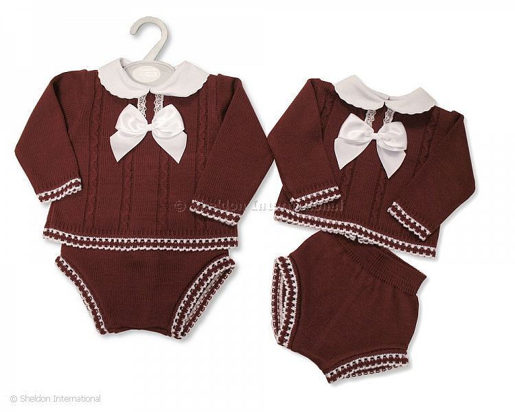 Baby Knitted 2 Pcs Set With Lace And Bow