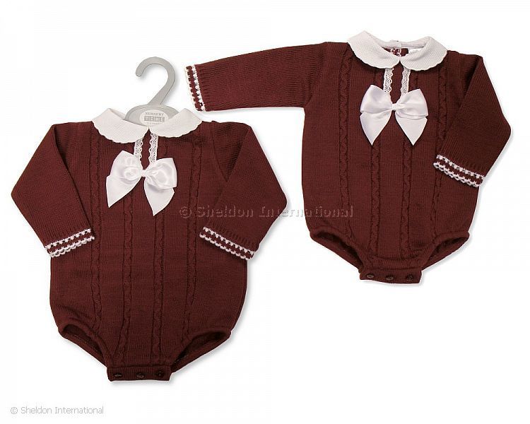 Baby Knitted Short Romper With Lace And Bow