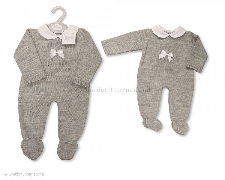 Baby Knitted Long Romper With Bow