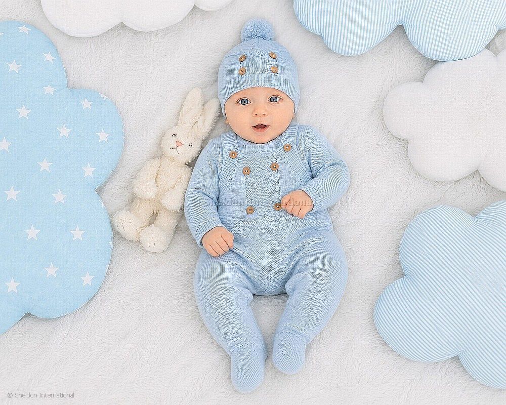 Knitted Baby Boys 3 pcs Dungaree Set