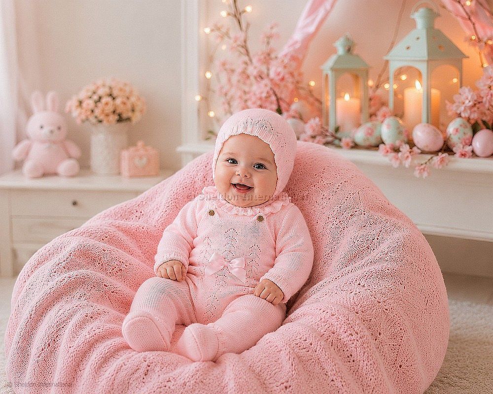 Knitted Baby Girls 3 pcs Dungaree Set with Bow
