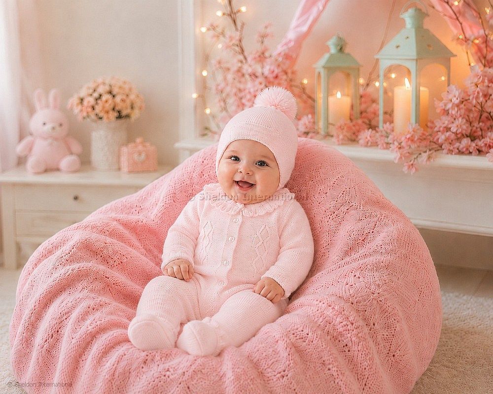 Knitted Baby Girls All-In-One with Pompom Hat
