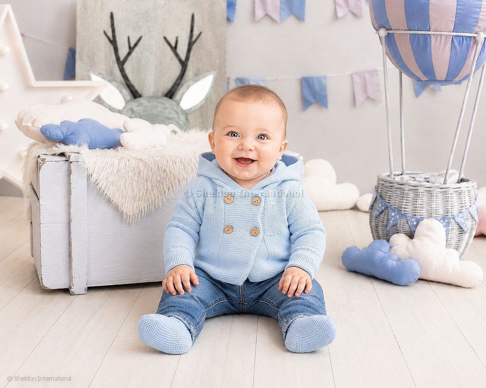 Knitted Baby Boys Pram Coat with Hood