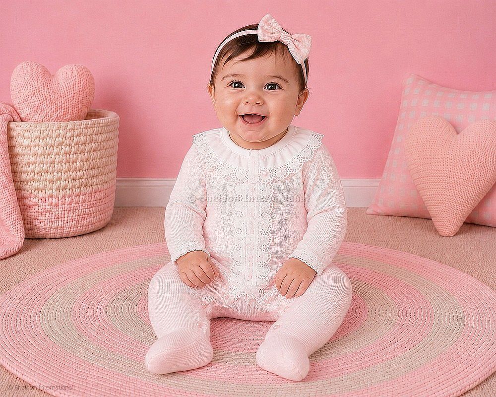 Knitted Baby Girls All-In-One with Lace Front and Collar