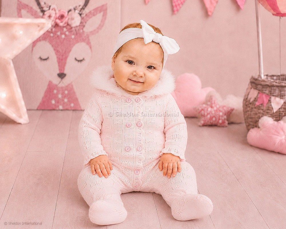Knitted Baby Girls All-In-One with Fur Hood
