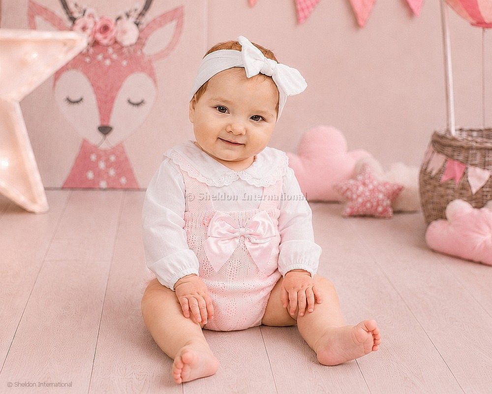Knitted Baby Girls 2 pcs Short Dungaree Set with Bow