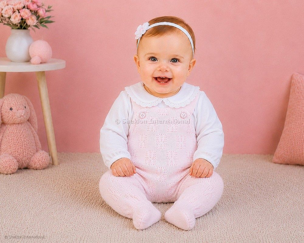 Knitted Baby Girls 2 pcs Long Dungaree Set