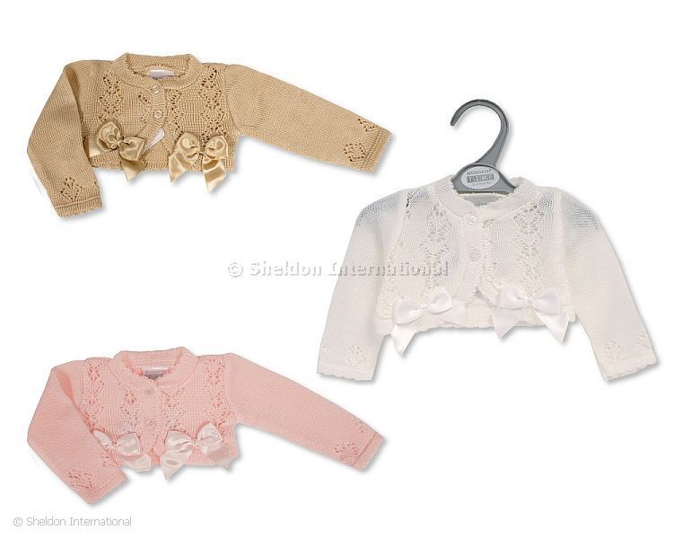 Baby Girls Knitted Bolero With Bows - Size 9-24 Months
