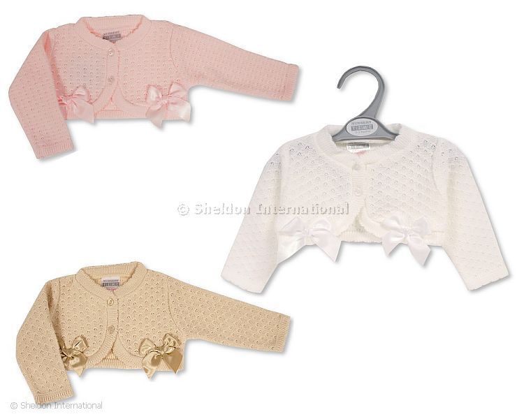 Baby Girls Knitted Bolero With Bows - Size 9-24 Months
