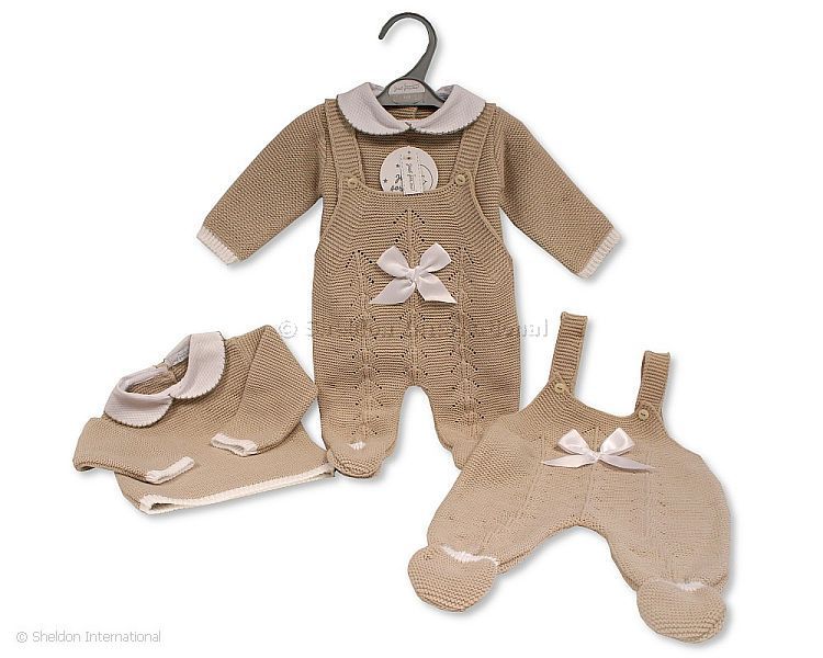 Knitted Baby 2 pcs Dungaree Set with Bow