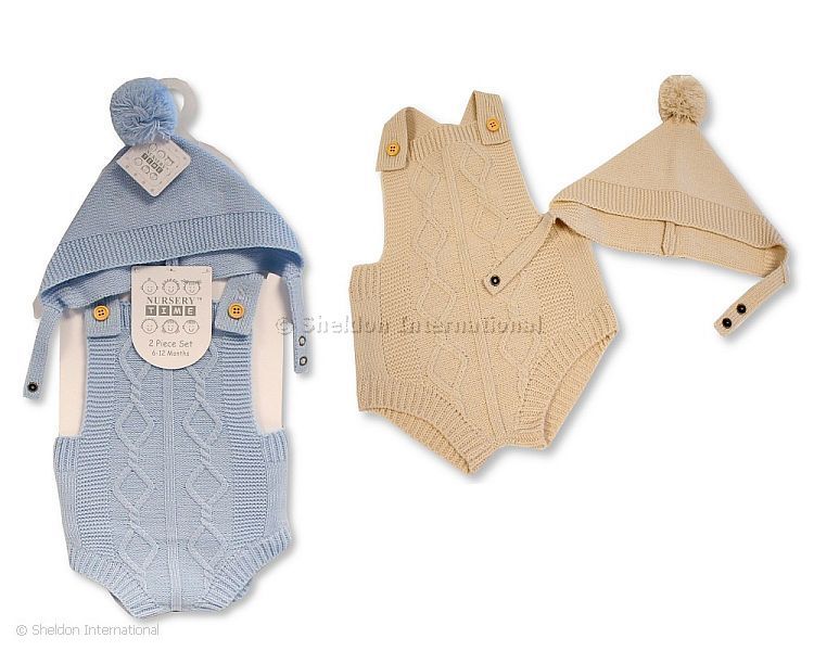 Knitted Baby Romper with Hat