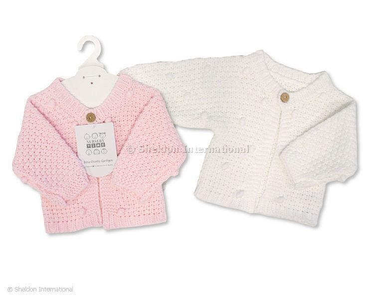 Knitted Chunky Baby Girls Cardigan with Pompoms