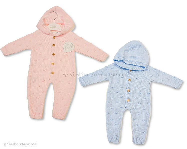 Knitted Baby All-In-One with Dots and Hood