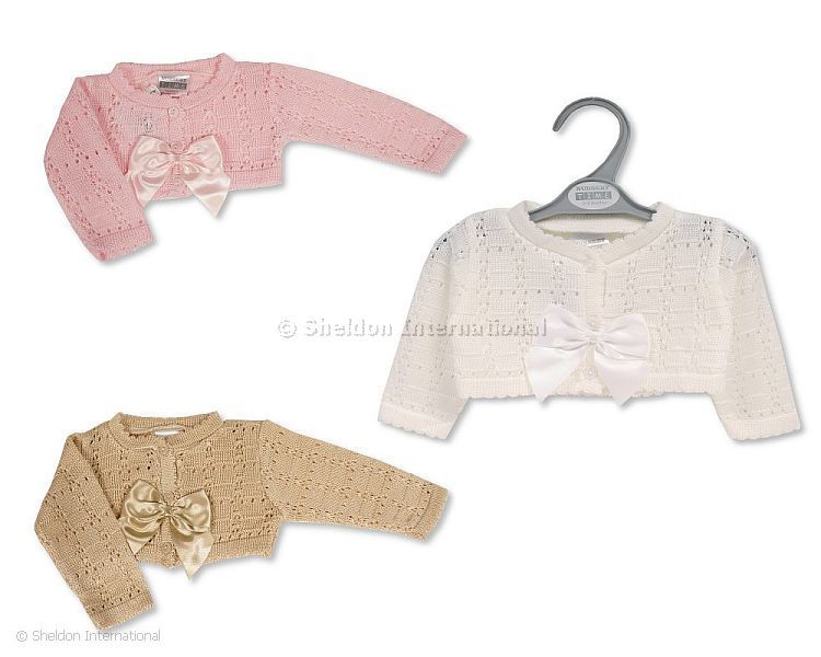 Baby Girls Knitted Bolero With Bow - Size 0-9 Months