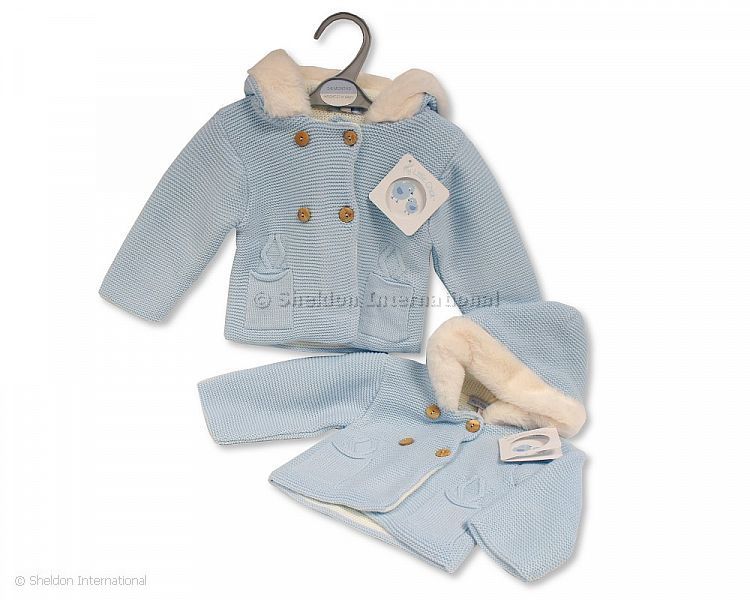 Baby Boys Knitted Pram Coat With Hood