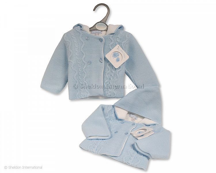 Baby Boys Knitted Pram Coat With Hood