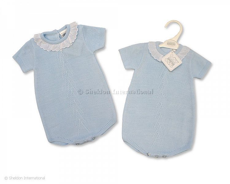 Knitted Baby Boys Romper with Lace Collar