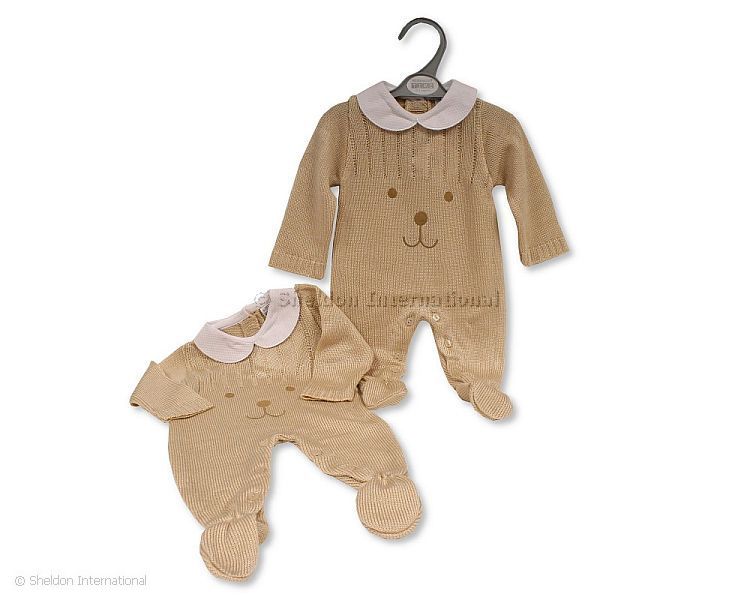 Knitted Baby Long Romper - Bear Face