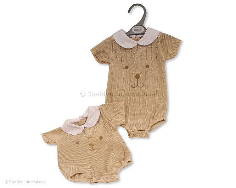 Knitted Baby Short Romper - Bear Face