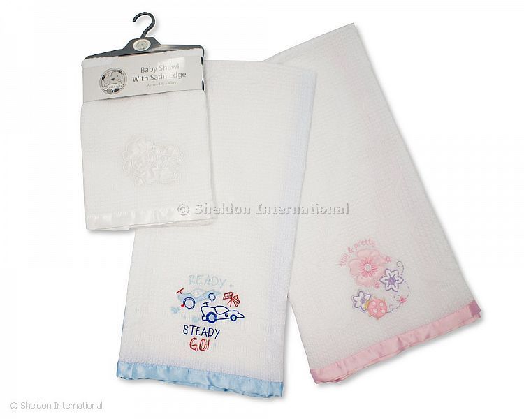 Baby Acrylic Shawl With Satin Edge