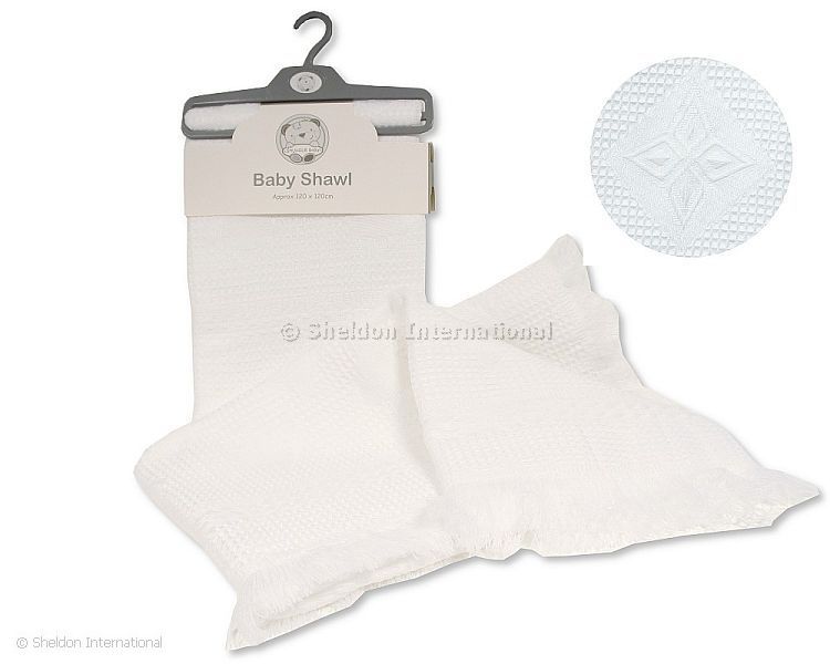 Baby Shawl With Star Pattern - White