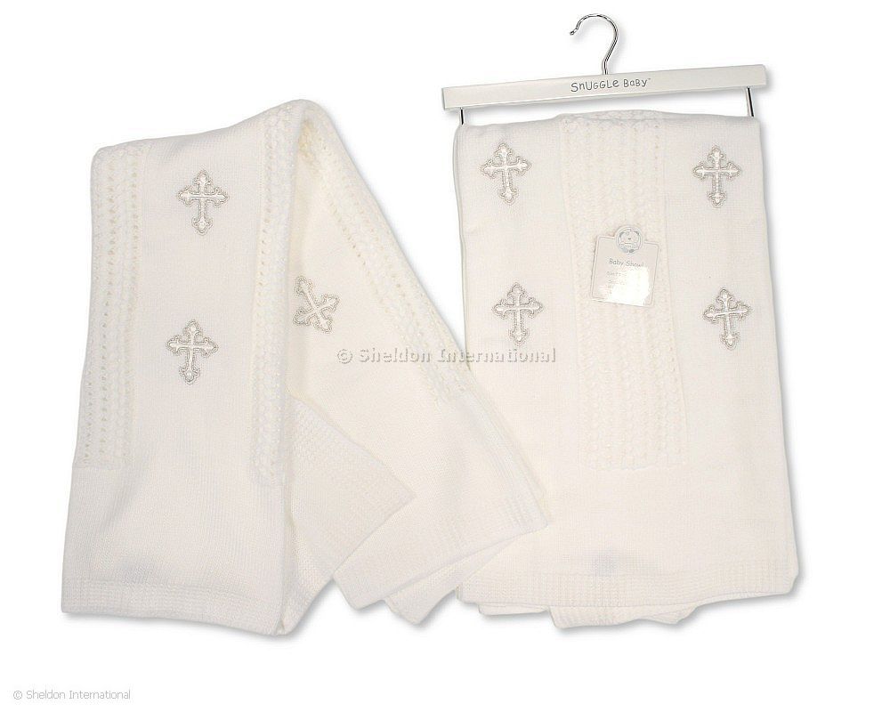 Baby Christening Shawl With Embroidery On Hanger - Cross