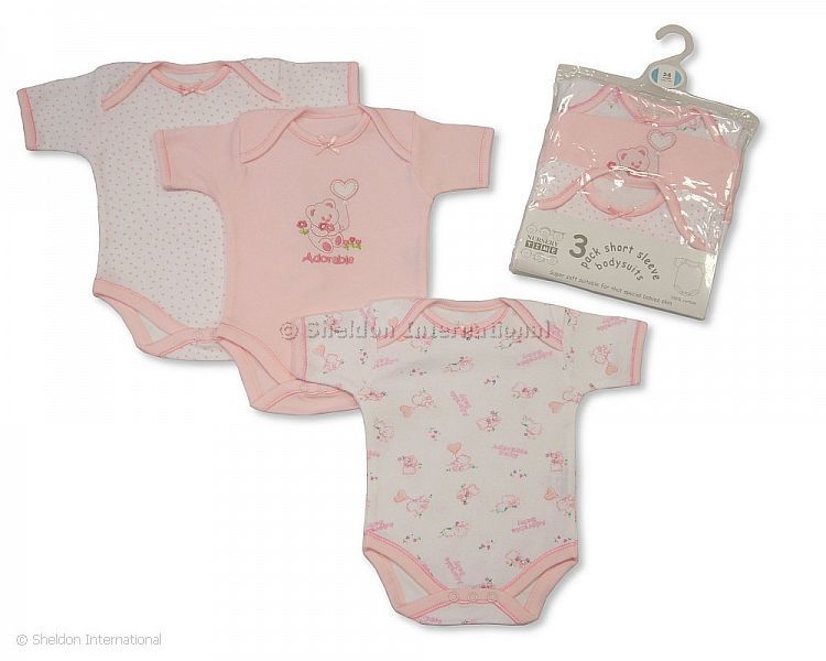 Girls 3 Pack Short Sleeves Env Neck Cotton Bodysuit