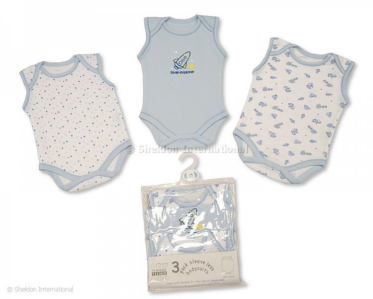 Boys 3 Pack Sleeveless Env Neck Cotton Bodysuit