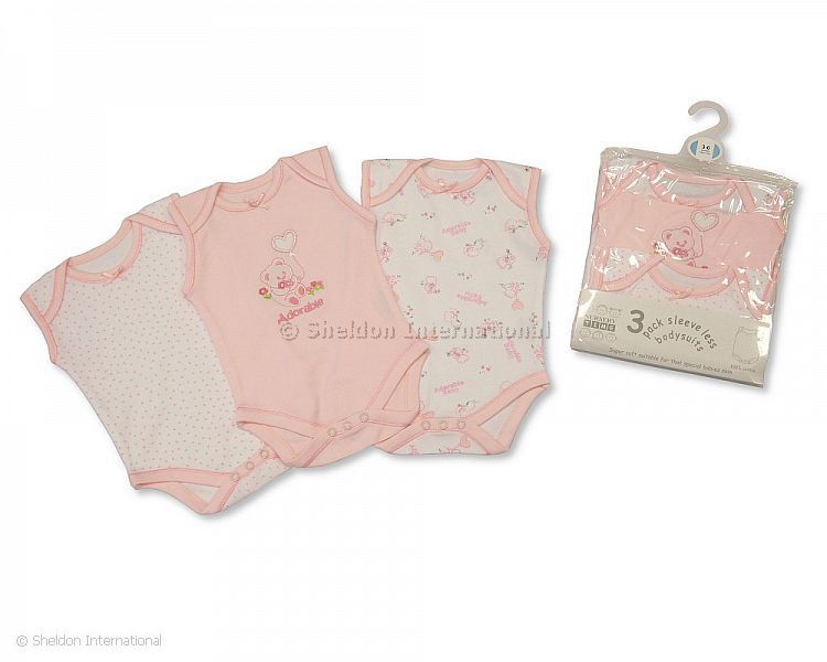 Girls 3 Pack Sleeveless Env Neck Cotton Bodysuit