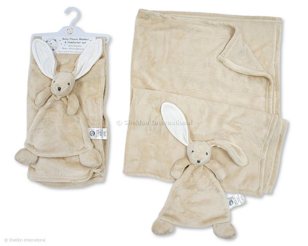 Baby Fleece Blanket And Bunny Comforter Set - Taupe