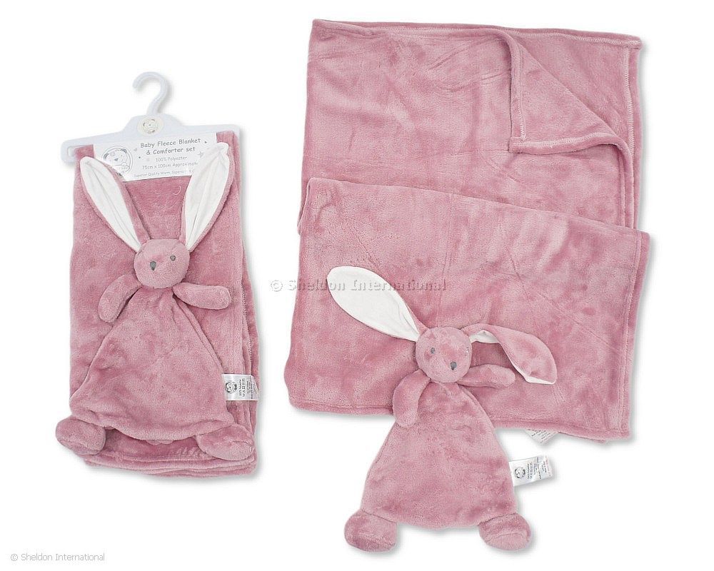 Baby Fleece Blanket And Bunny Comforter Set - Dusty Pink