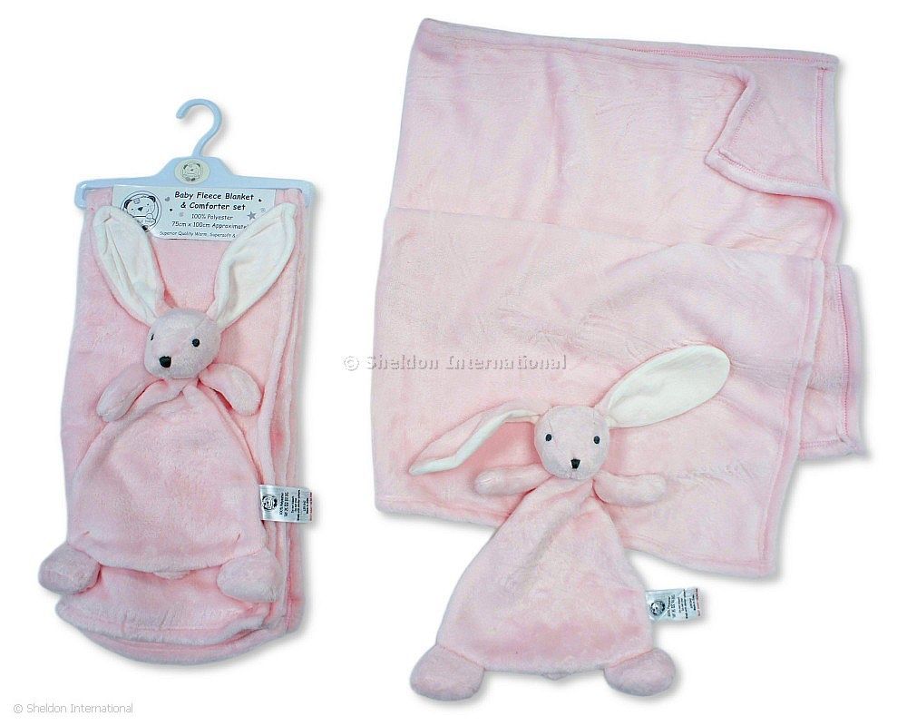 Baby Fleece Blanket And Bunny Comforter Set - Pink