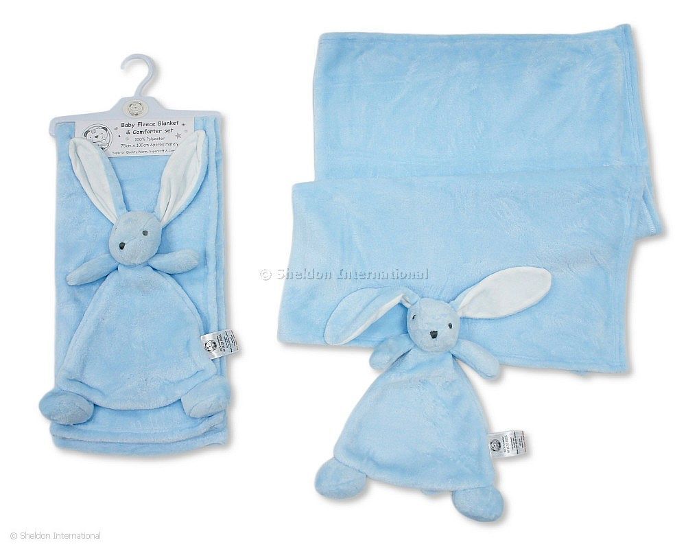 Baby Fleece Blanket And Bunny Comforter Set - Sky