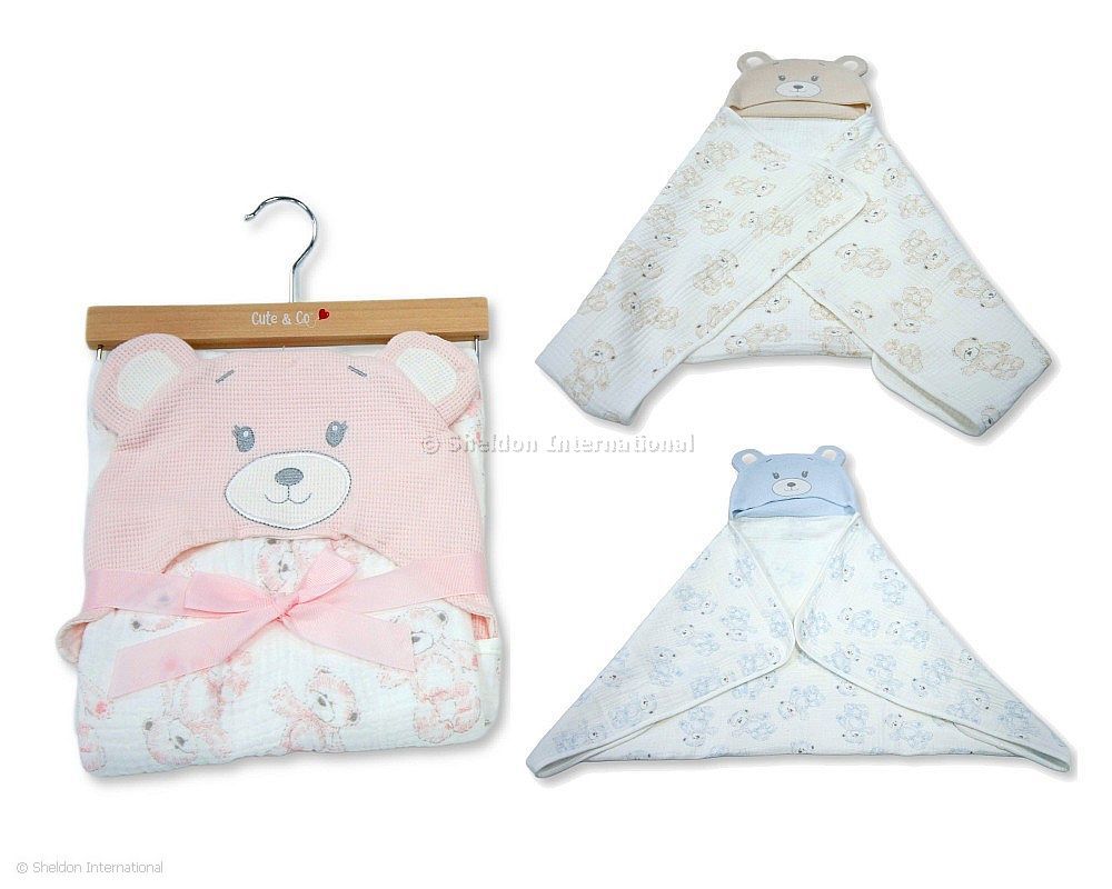 Baby Muslin Wrap With Bear Hood On Hanger