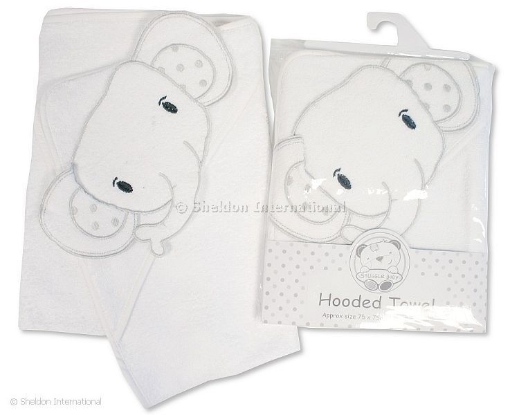 Baby Hooded Towel - Elephant - White