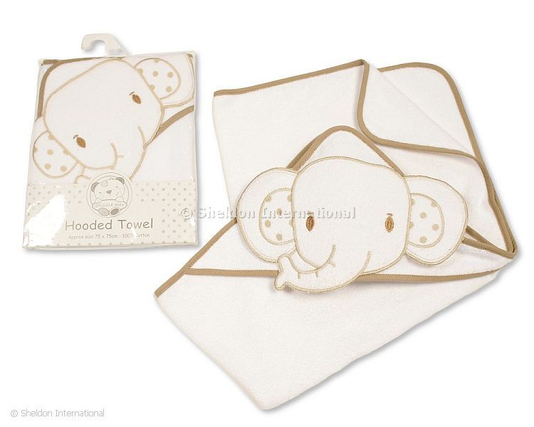 Baby 3D Hooded Towel - Elephant - White/Taupe