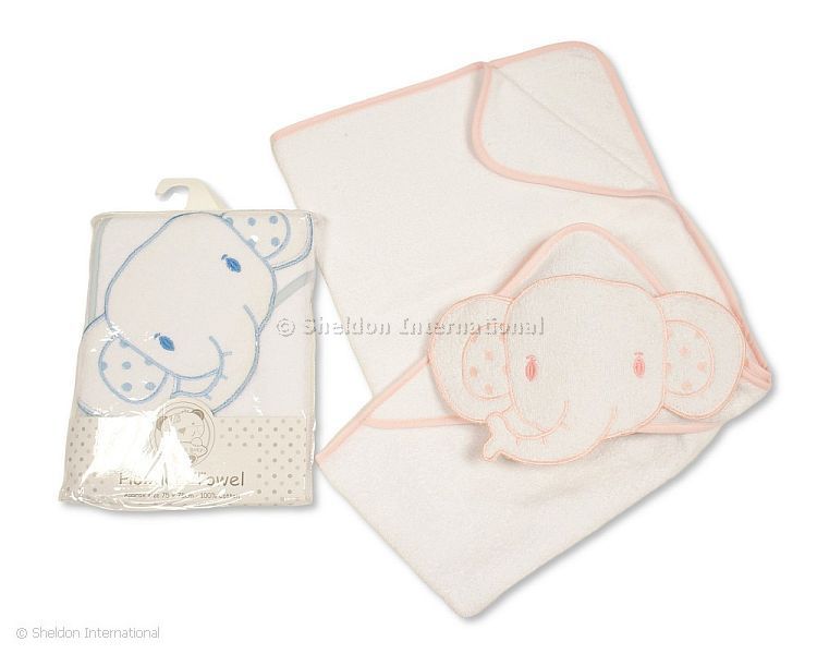 Baby 3D Hooded Towel - Elephant - White/Colour