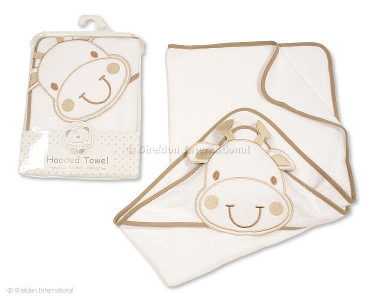 Baby 3D Hooded Towel - Giraffe - White/Taupe