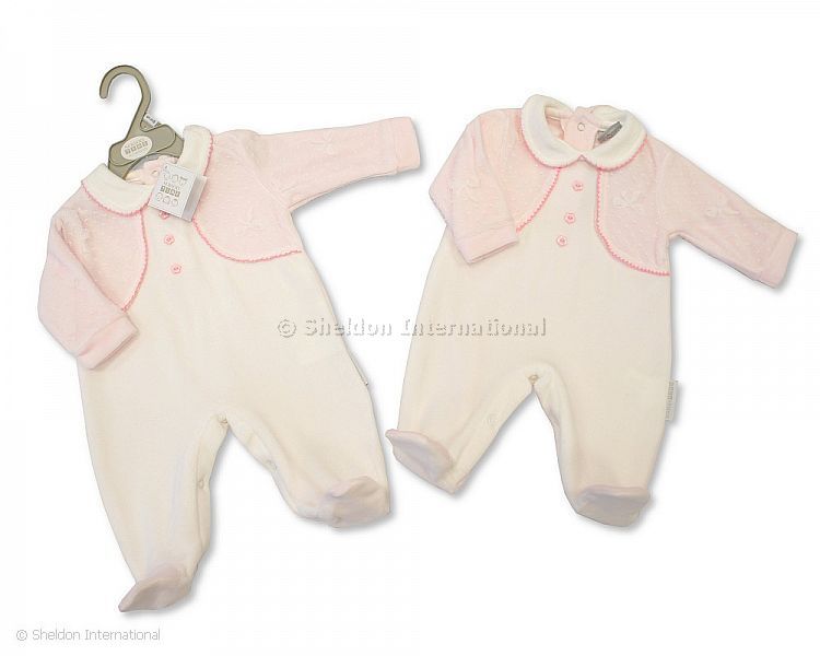 Baby Girls Velour All In One With Lace - 360