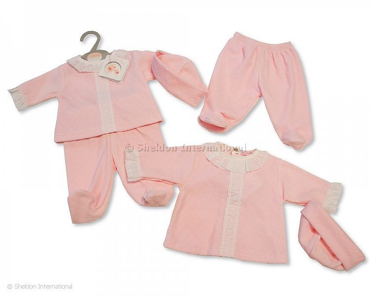 Baby Girls Velour 2 Pcs Set With Lace And Hat